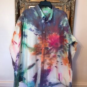 Tie dye custom casual button up shirt size 2XL